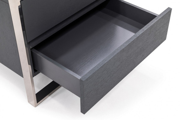 Modern Gray and Stainless Steel Nightstand With Two Drawers