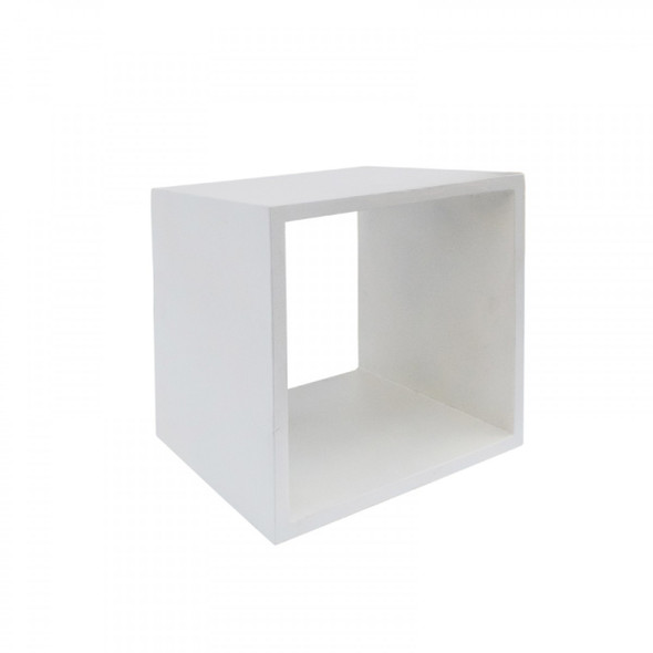 Minimalist White Concrete Open Cube End or Side Table