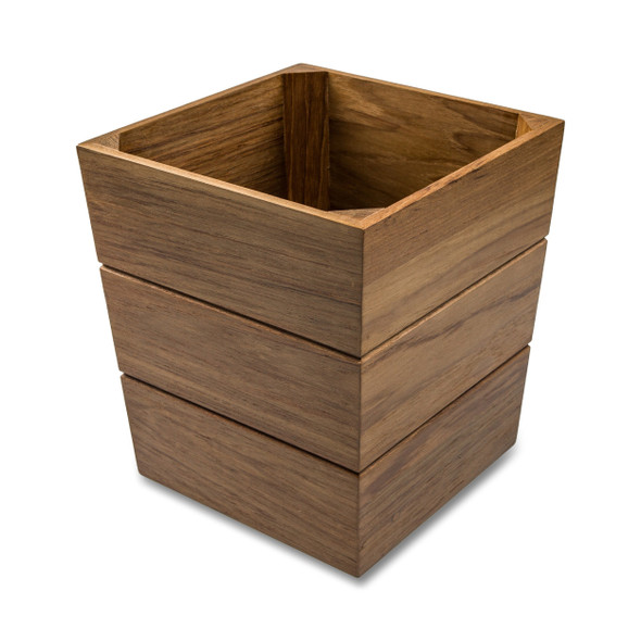 12" Traditional Solid Teak Large Waste Basket
