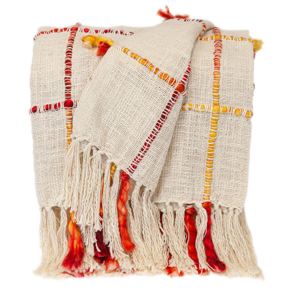 Fire and Beige Textured Woven Handloom Throw