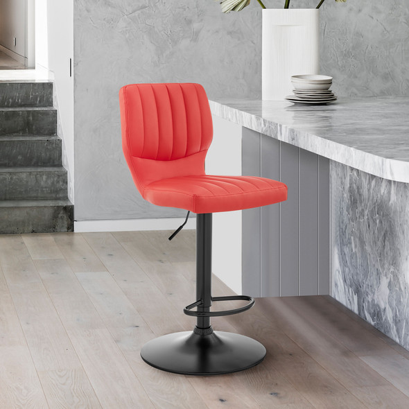 Red Faux Leather Textured Adjustable Bar Stool