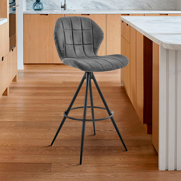 30" Charcoal Gray and Black Microfiber Squared Channel Bar Stool