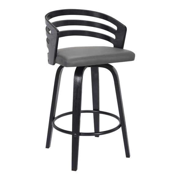 30 Gray Modern Faux Leather Swivel Bar Stool