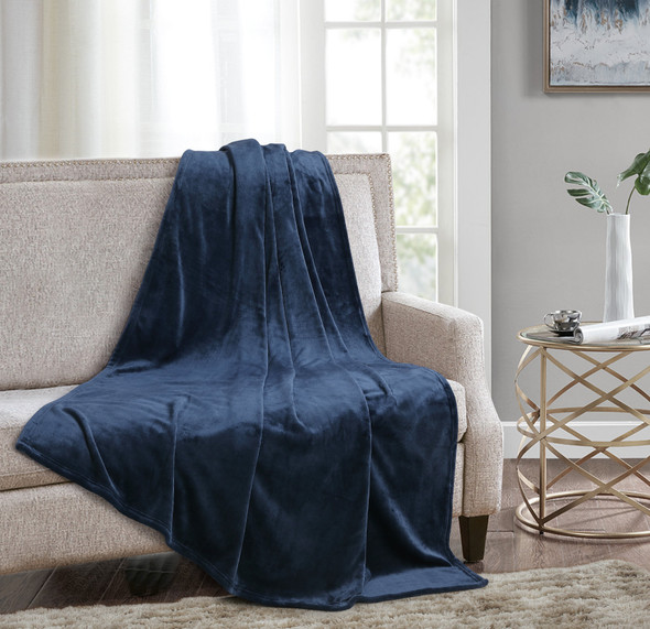 Navy Blue Solid Anti Microbial Oversized Throw
