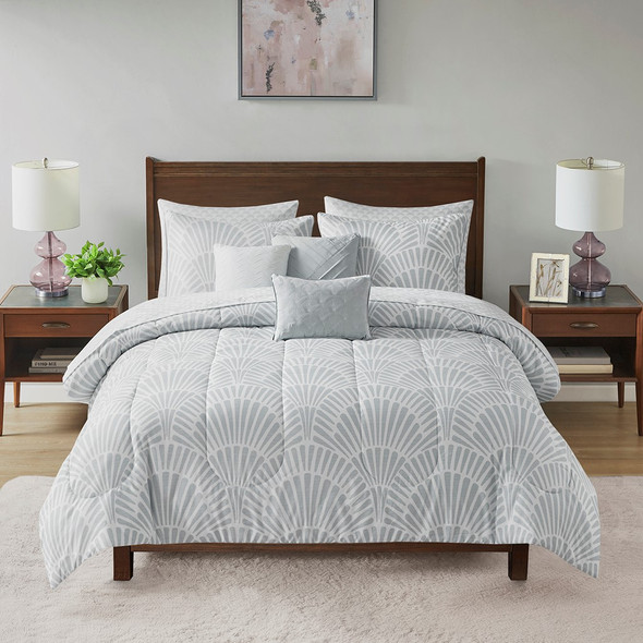 10pc Grey & White Geometric Deco Comforter Set w/Matching Sheet Set (Conway-Grey-comf)