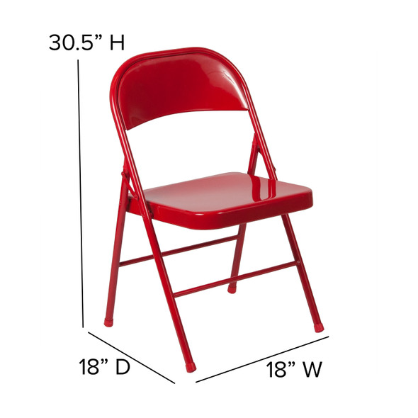 2 Pack HERCULES Series Double Braced Red Metal Folding Chair