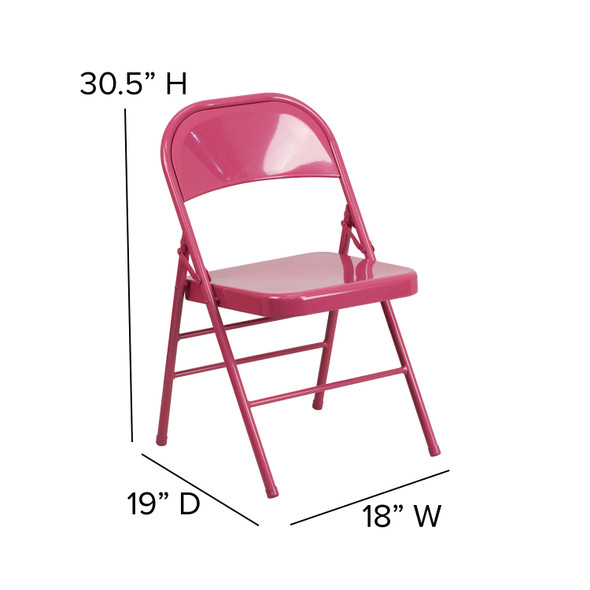 2 Pack HERCULES COLORBURST Series Shockingly Fuchsia Triple Braced & Double Hinged Metal Folding Chair