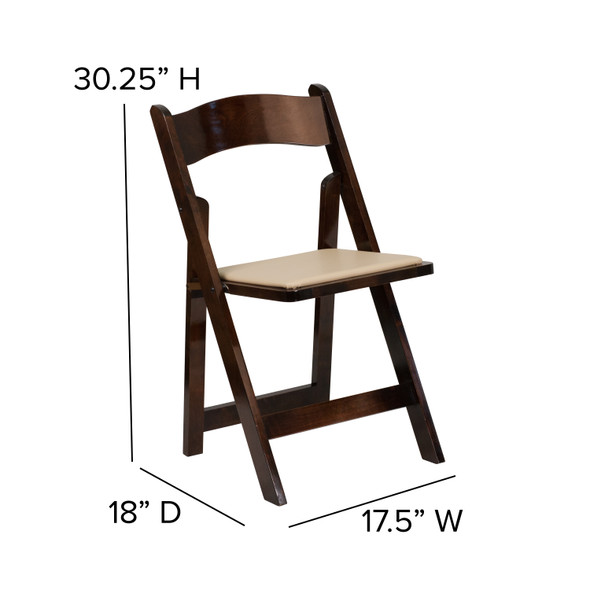 2 Pack HERCULES Series Fruitwood Wood Folding Chair with Vinyl Padded Seat