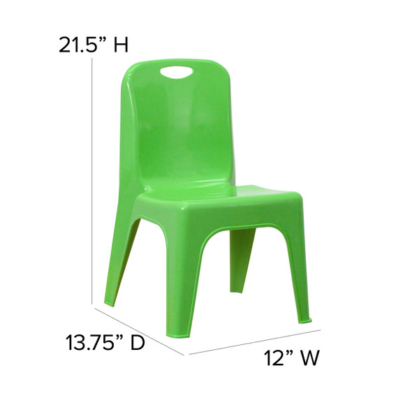 Whitney 2 Pack Green Plastic Stackable School Chair with Carrying Handle and 11" Seat Height