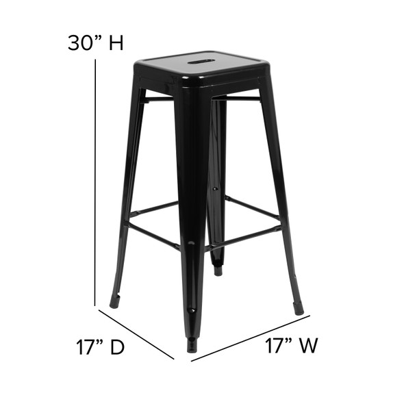 Cierra 30" High Metal Indoor Bar Stool in Black - Stackable Set of 4