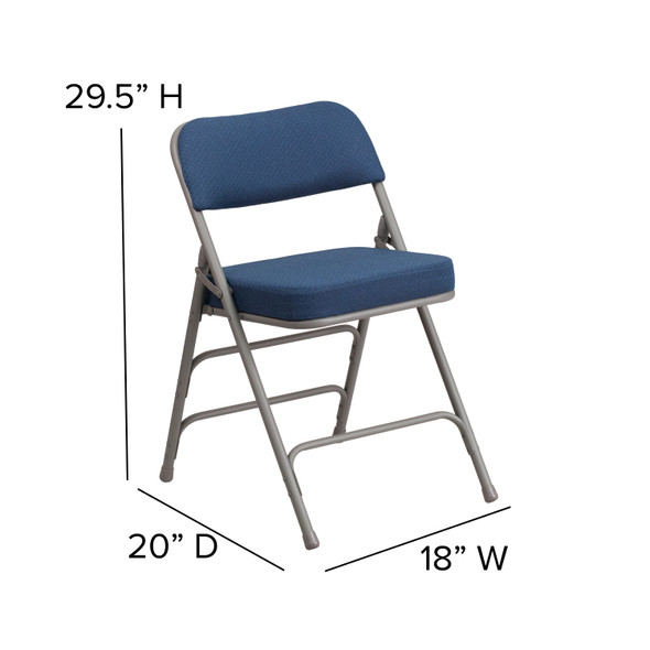 HERCULES Series Premium Curved Triple Braced & Double Hinged Navy Fabric Metal Folding Chair