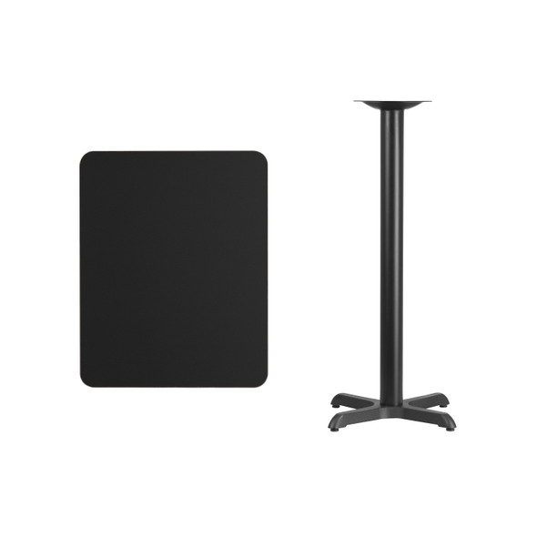Stiles 24'' x 30'' Rectangular Black Laminate Table Top with 22'' x 22'' Bar Height Table Base