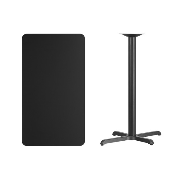 Stiles 24'' x 42'' Rectangular Black Laminate Table Top with 23.5'' x 29.5'' Bar Height Table Base