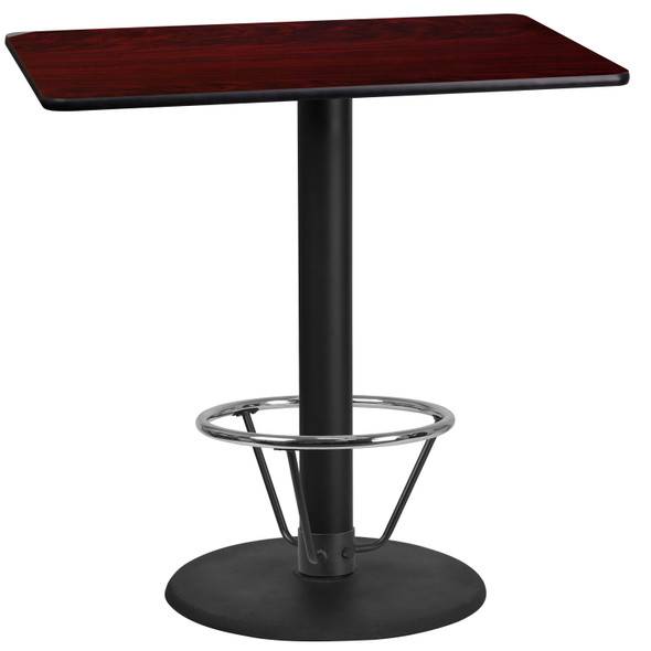 Stiles 24'' x 42'' Rectangular Mahogany Laminate Table Top with 24'' Round Bar Height Table Base and Foot Ring