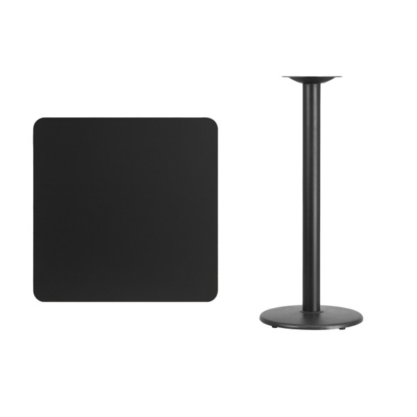 Stiles 30'' Square Black Laminate Table Top with 18'' Round Bar Height Table Base