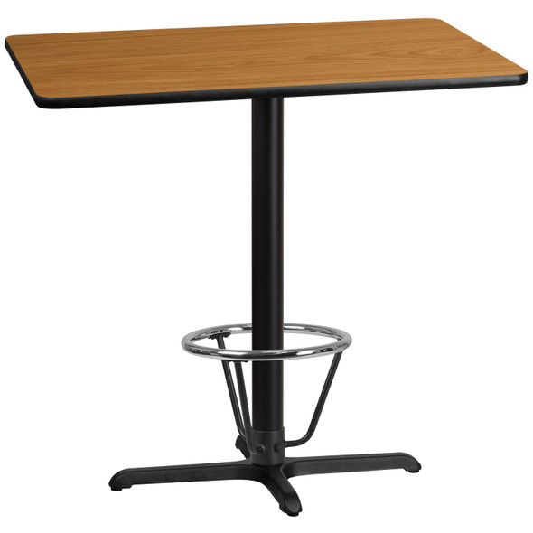 Stiles 30'' x 42'' Rectangular Natural Laminate Table Top with 23.5'' x 29.5'' Bar Height Table Base and Foot Ring