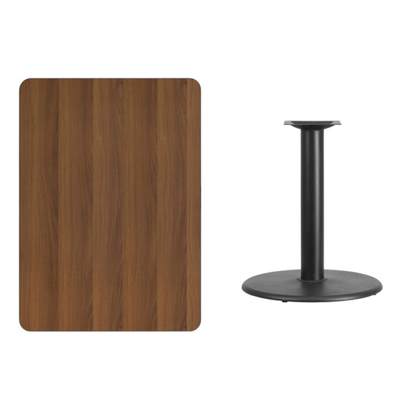 Graniss 30'' x 42'' Rectangular Walnut Laminate Table Top with 24'' Round Table Height Base