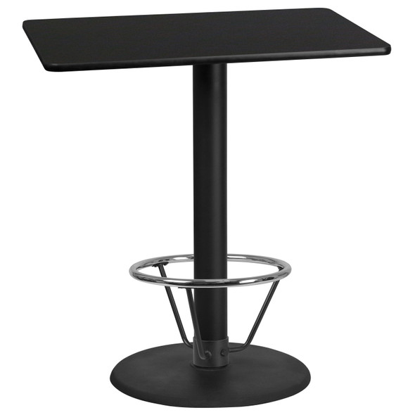 Stiles 30'' x 42'' Rectangular Black Laminate Table Top with 24'' Round Bar Height Table Base and Foot Ring