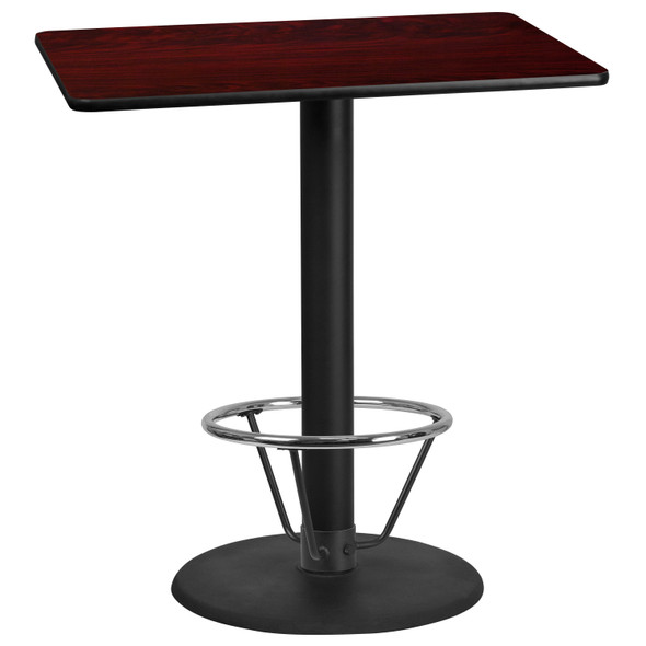 Stiles 30'' x 42'' Rectangular Mahogany Laminate Table Top with 24'' Round Bar Height Table Base and Foot Ring