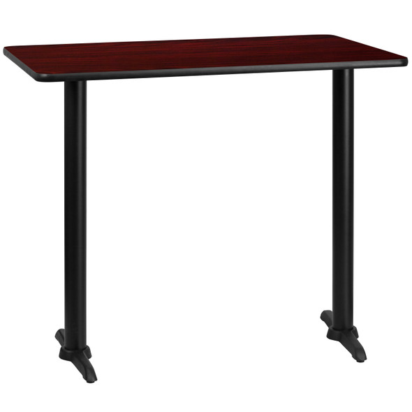 Stiles 30'' x 48'' Rectangular Mahogany Laminate Table Top with 5'' x 22'' Bar Height Table Bases