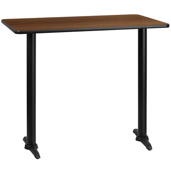 Stiles 30'' x 48'' Rectangular Walnut Laminate Table Top with 5'' x 22'' Bar Height Table Bases