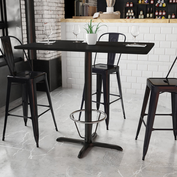 Stiles 30'' x 48'' Rectangular Black Laminate Table Top with 23.5'' x 29.5'' Bar Height Table Base and Foot Ring