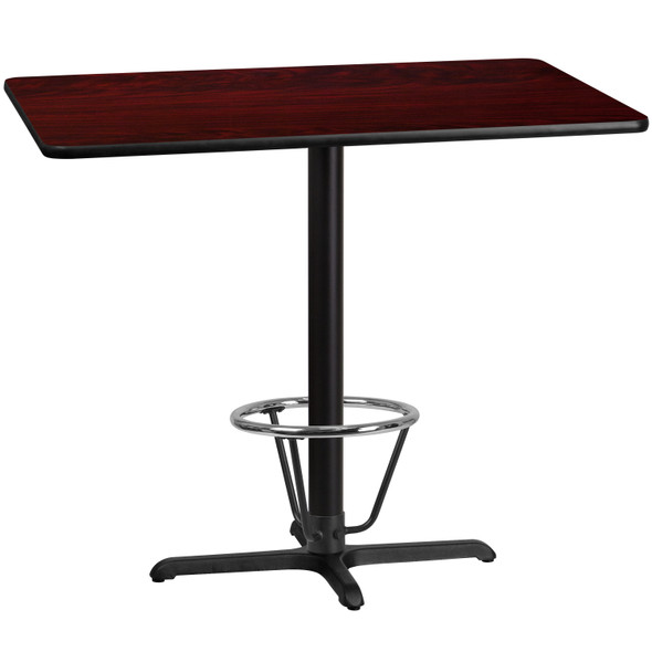 Stiles 30'' x 48'' Rectangular Mahogany Laminate Table Top with 23.5'' x 29.5'' Bar Height Table Base and Foot Ring