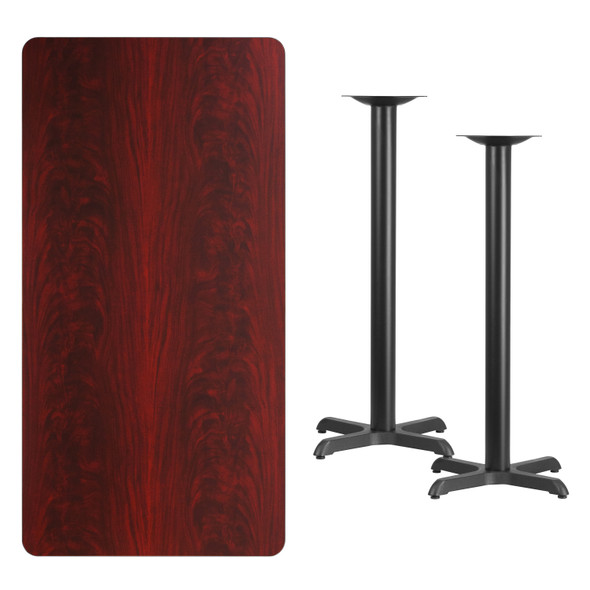 Stiles 30'' x 60'' Rectangular Mahogany Laminate Table Top with 22'' x 22'' Bar Height Table Bases