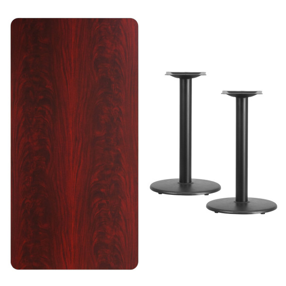 Graniss 30'' x 60'' Rectangular Mahogany Laminate Table Top with 18'' Round Table Height Bases