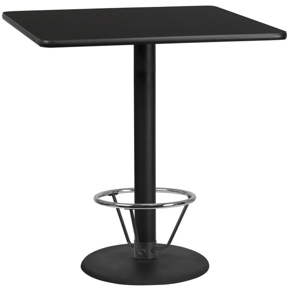 Stiles 42'' Square Black Laminate Table Top with 24'' Round Bar Height Table Base and Foot Ring