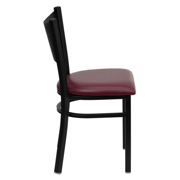 HERCULES Series Black Coffee Back Metal Restaurant Chair - Burgundy Vinyl Seat