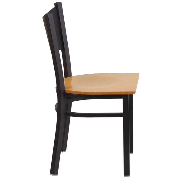 HERCULES Series Black Coffee Back Metal Restaurant Chair - Natural Wood Seat