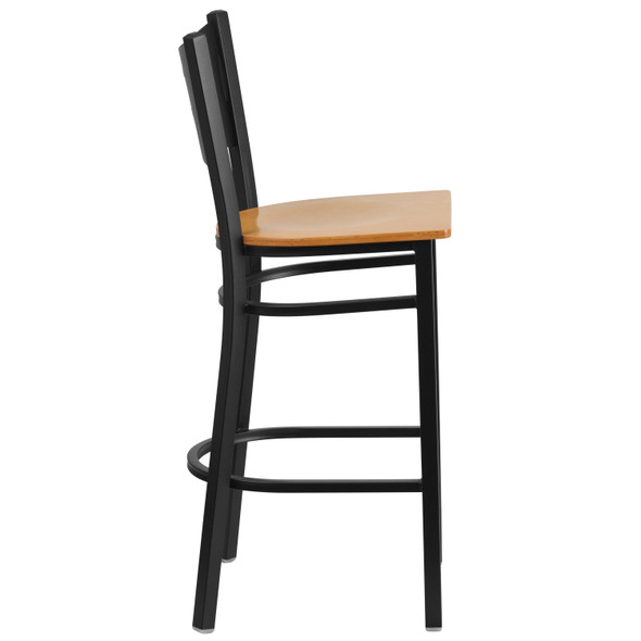 HERCULES Series Black Coffee Back Metal Restaurant Barstool - Natural Wood Seat