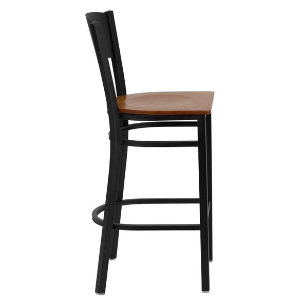 HERCULES Series Black Circle Back Metal Restaurant Barstool - Cherry Wood Seat