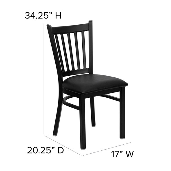 HERCULES Series Black Vertical Back Metal Restaurant Chair - Black Vinyl Seat