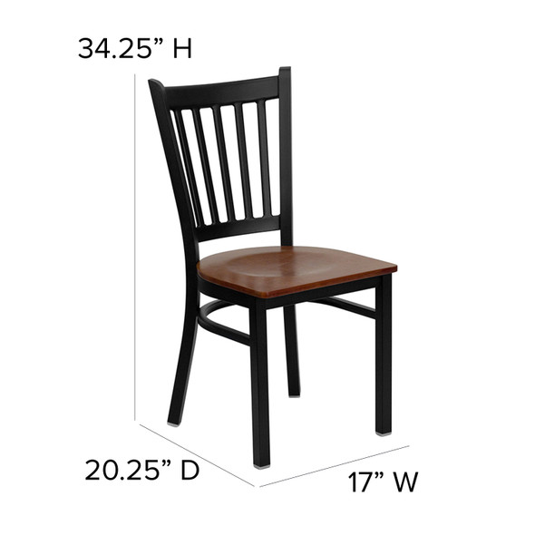 HERCULES Series Black Vertical Back Metal Restaurant Chair - Cherry Wood Seat