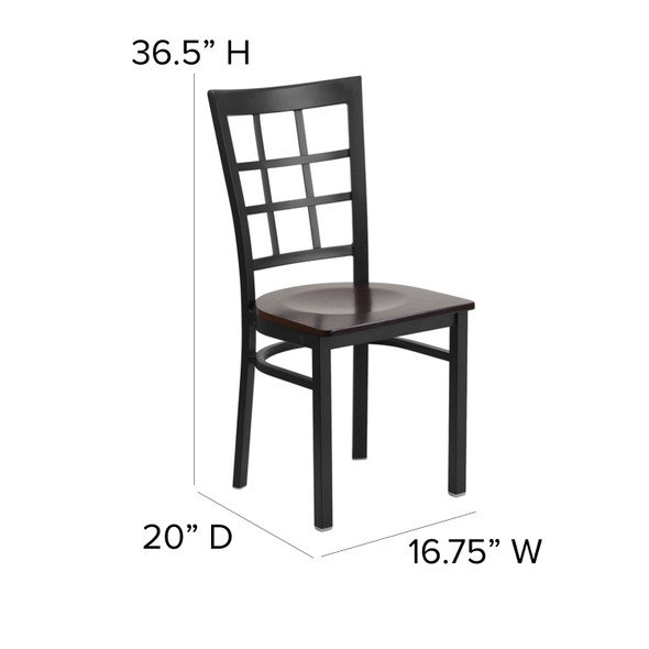 HERCULES Series Black Window Back Metal Restaurant Chair - Walnut Wood Seat