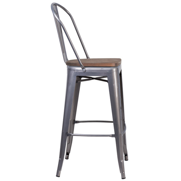 Lincoln 30" High Clear Coated Barstool with Back and Wood Seat