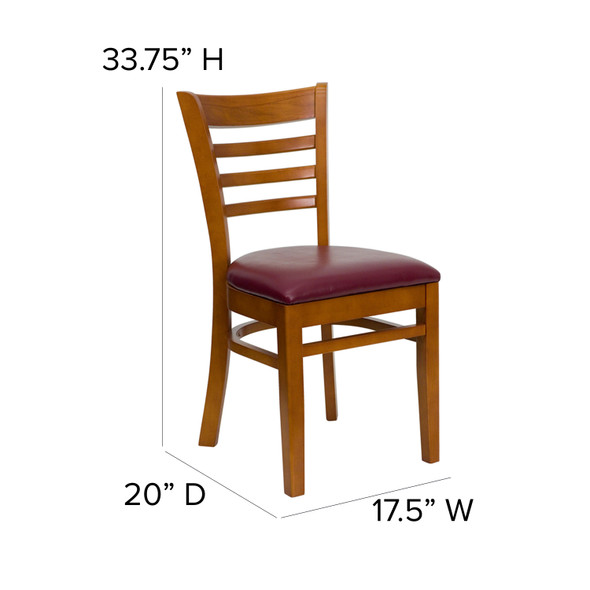 HERCULES Series Ladder Back Cherry Wood Restaurant Chair - Burgundy Vinyl Seat