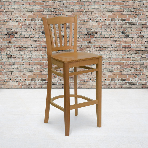 HERCULES Series Vertical Slat Back Natural Wood Restaurant Barstool