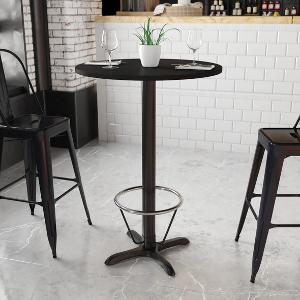 Stiles 30'' Round Black Laminate Table Top with 22'' x 22'' Bar Height Table Base and Foot Ring