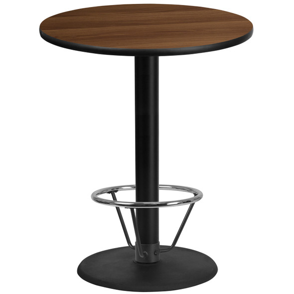 Stiles 36'' Round Walnut Laminate Table Top with 24'' Round Bar Height Table Base and Foot Ring