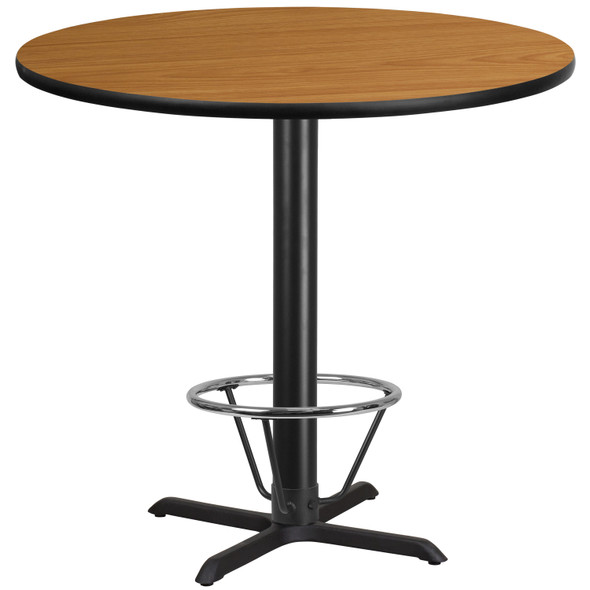 Stiles 42'' Round Natural Laminate Table Top with 33'' x 33'' Bar Height Table Base and Foot Ring