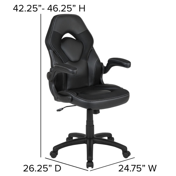 Optis Black Gaming Desk and Black Racing Chair Set with Cup Holder, Headphone Hook & 2 Wire Management Holes