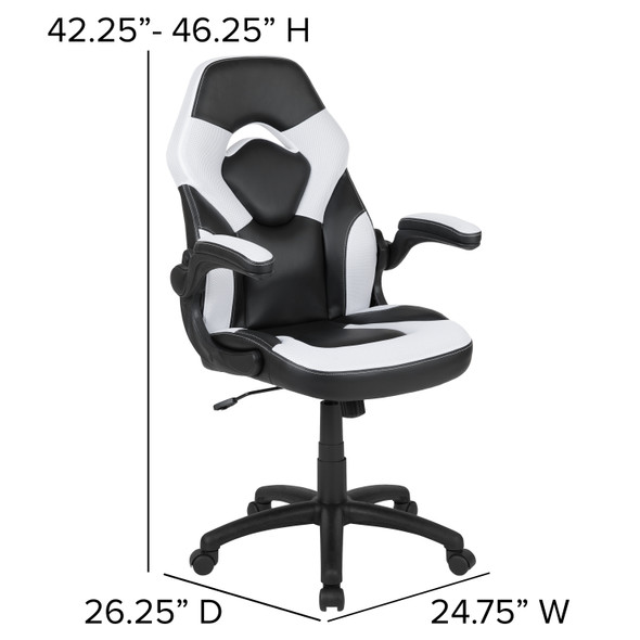 Optis Red Gaming Desk and White/Black Racing Chair Set with Cup Holder and Headphone Hook
