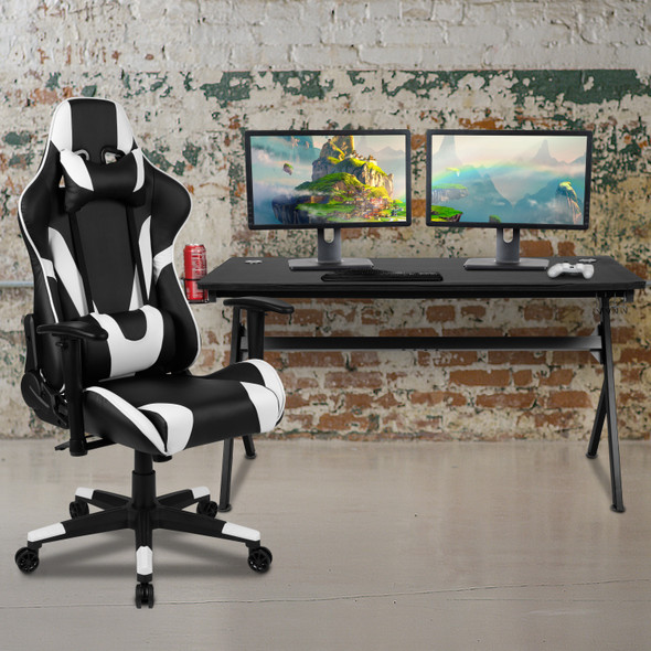 Optis Gaming Desk and Black Reclining Gaming Chair Set /Cup Holder/Headphone Hook/Removable Mouse Pad Top - Wire Management