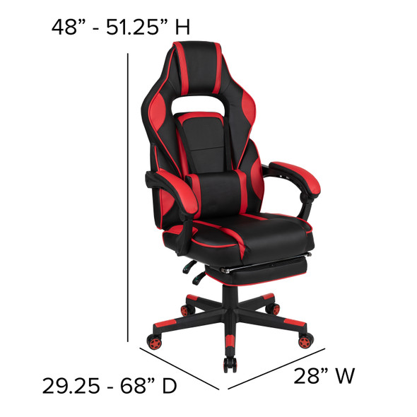 Optis Gaming Desk with Cup Holder/Headphone Hook/Removable Mousepad Top & Red Reclining Back/Arms Gaming Chair with Footrest
