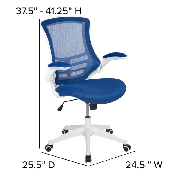 Kelista Mid-Back Blue Mesh Swivel Ergonomic Task Office Chair with White Frame and Flip-Up Arms