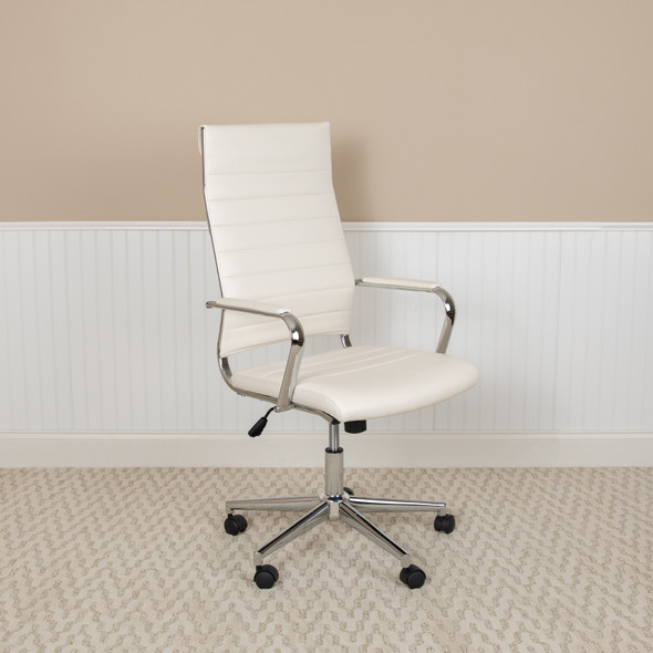 Hansel High Back White LeatherSoft Contemporary Ribbed Executive Swivel Office Chair