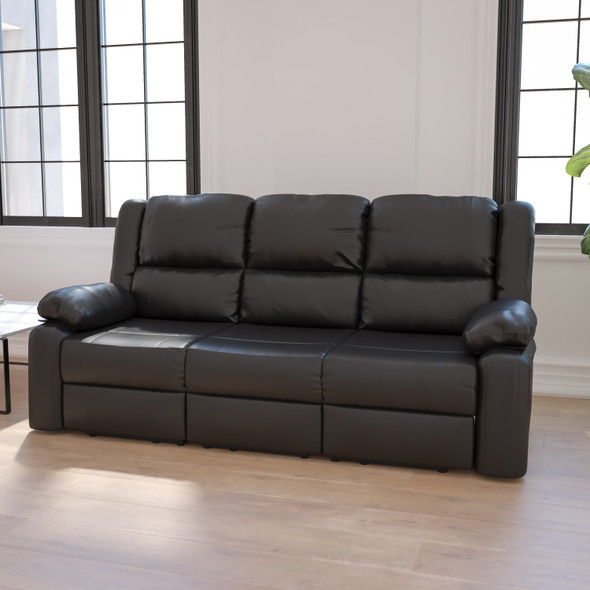 Harmony Series Black LeatherSoft Sofa with Two Built-In Recliners